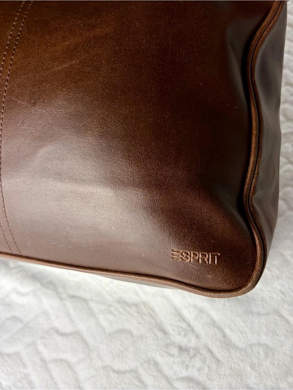 Vintage 90s Esprit chocolate brown shoulder bag tote with woven tan straps - Picture 3 of 11